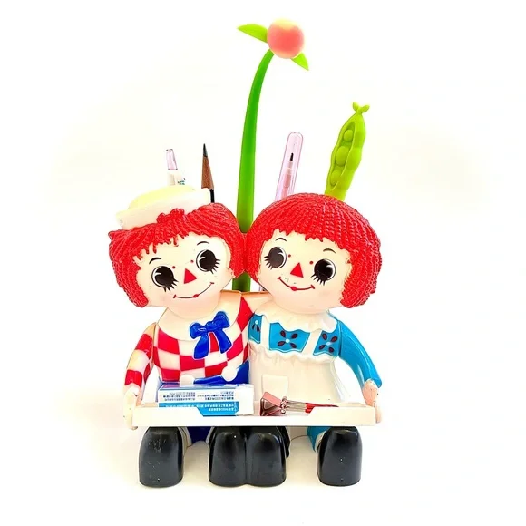 Vintage 1975 Raggedy Ann & Andy Plastic Figurine – Cute Tray & Pencil Holder - Picture 1 of 10